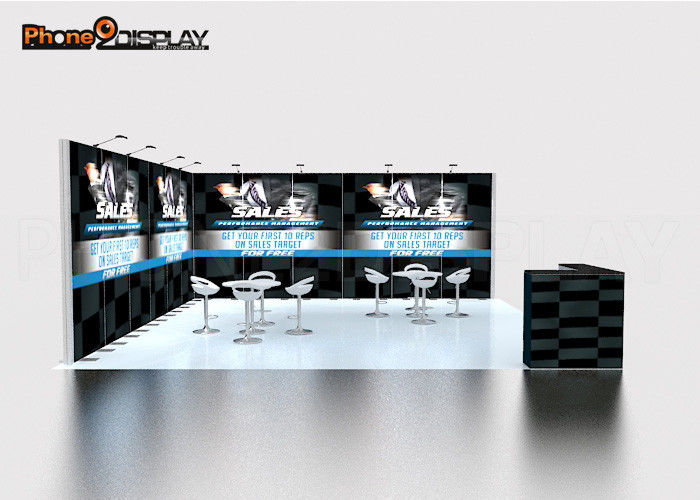 buy Reusable Frameless Modular Exhibition Stand Design 20x20ft With CMYK Heat Transfer Printing online manufacturer